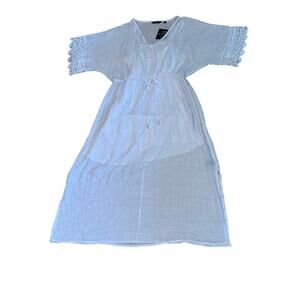 NWT Mlle Gabrielle Large White Gauze & Lace Lined swim coverup Beach Vacation *